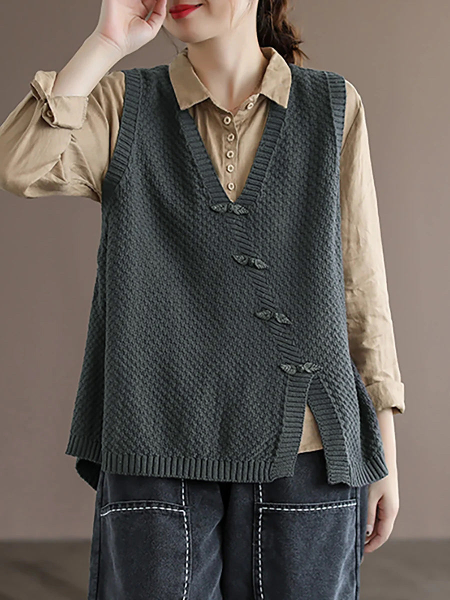Artisan V-nyakú, gombos kötött mellény | Plus Size