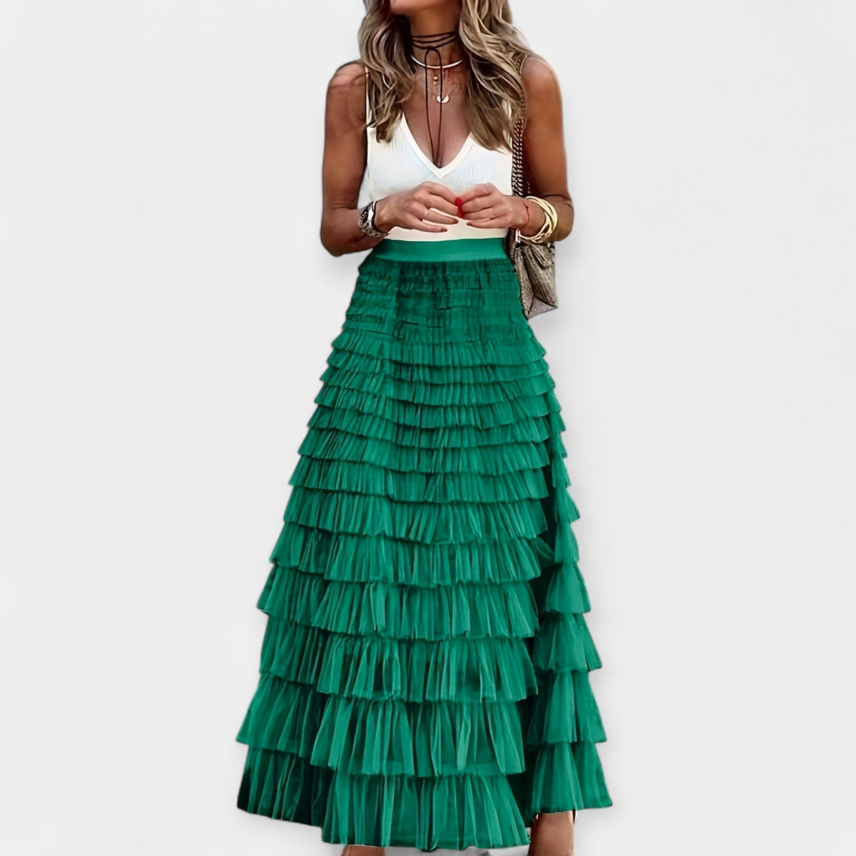 Boho skirt with mesh silk trim