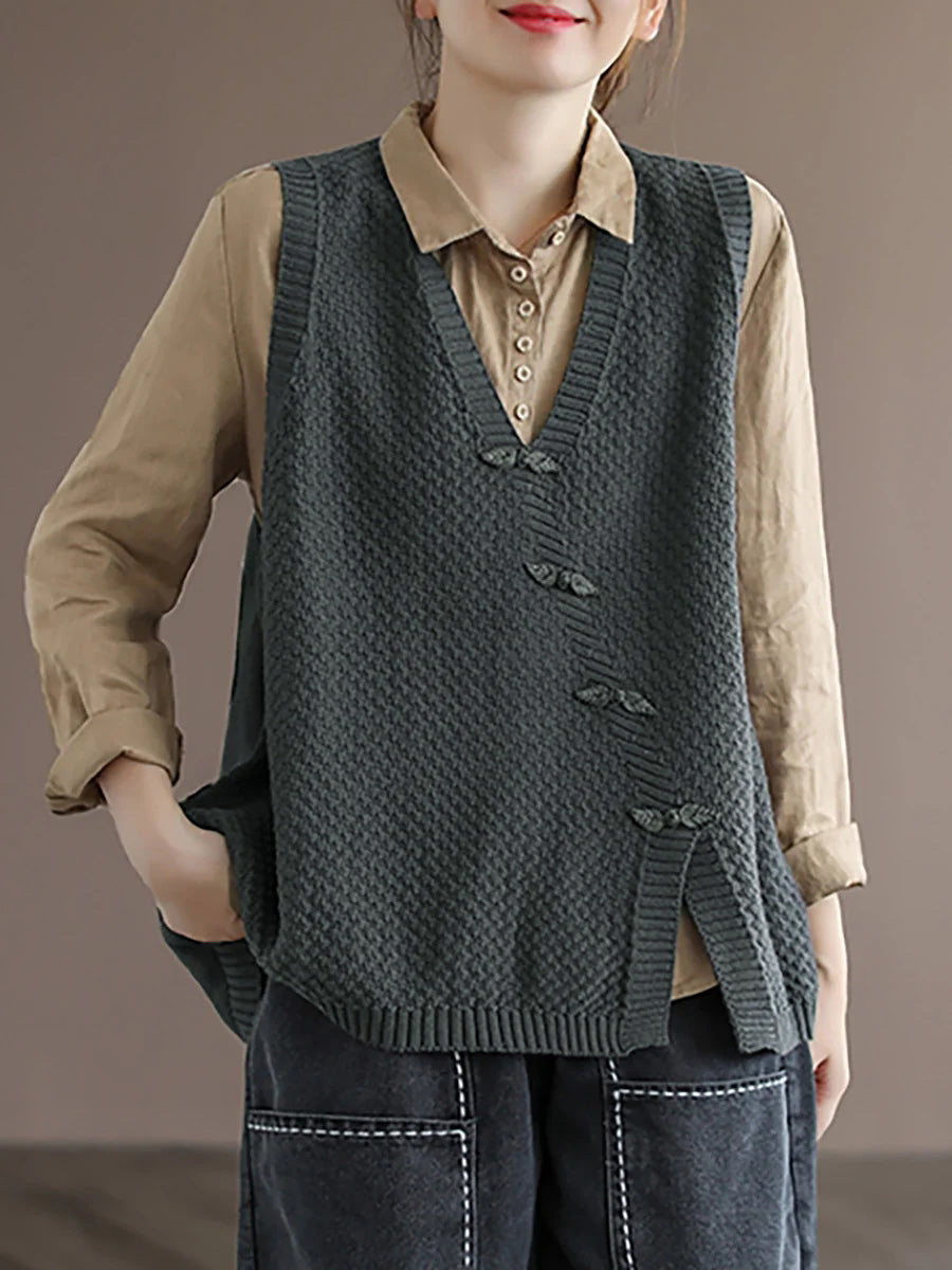 Artisan V-nyakú, gombos kötött mellény | Plus Size