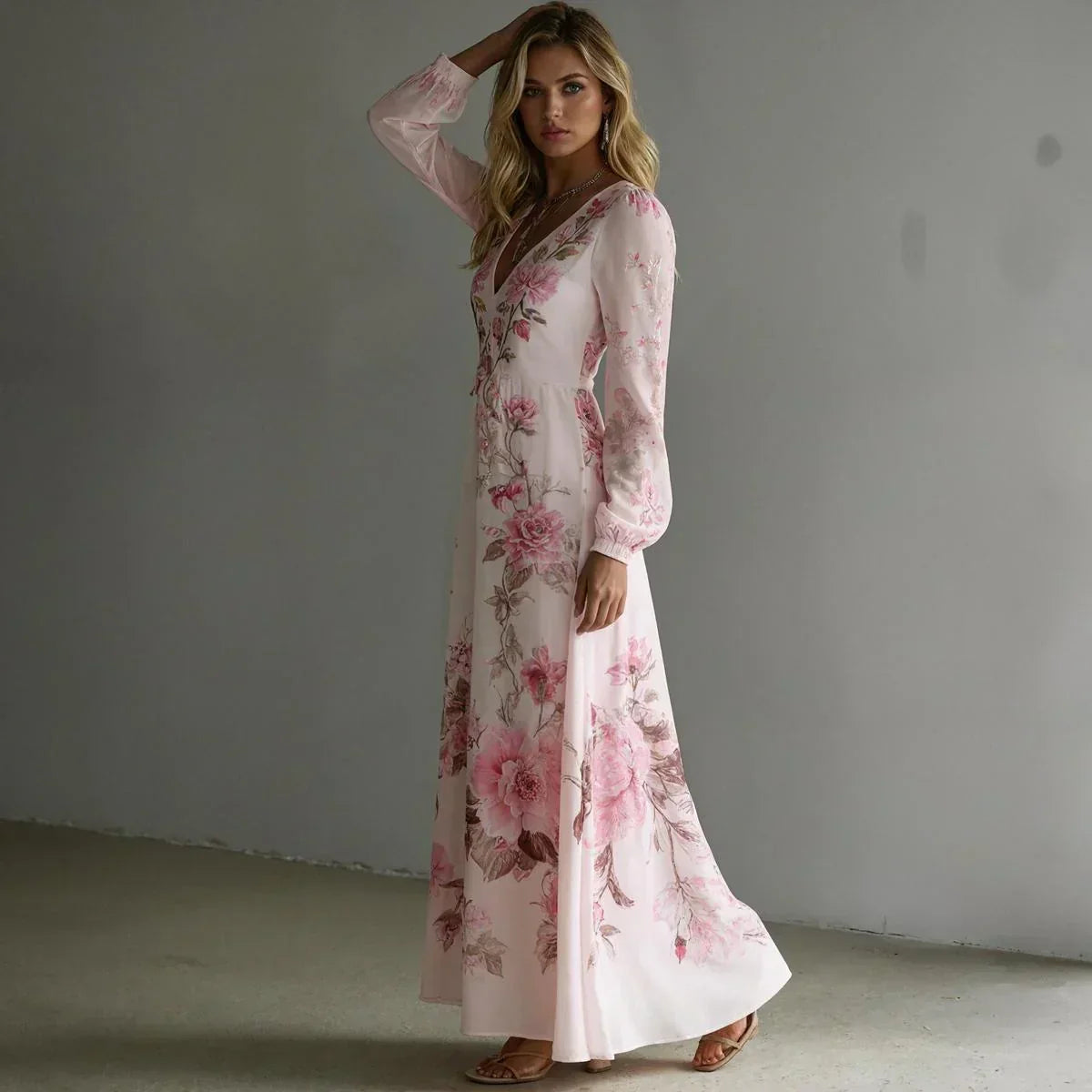 Rachel | Romantic Floral Print Maxi Dress