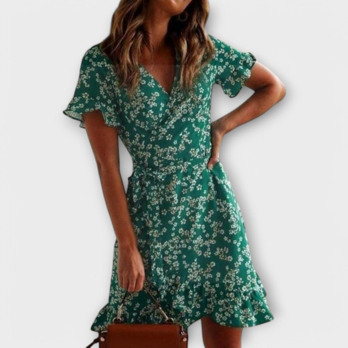 Nilsine - Rövid Boho ruha zöldben