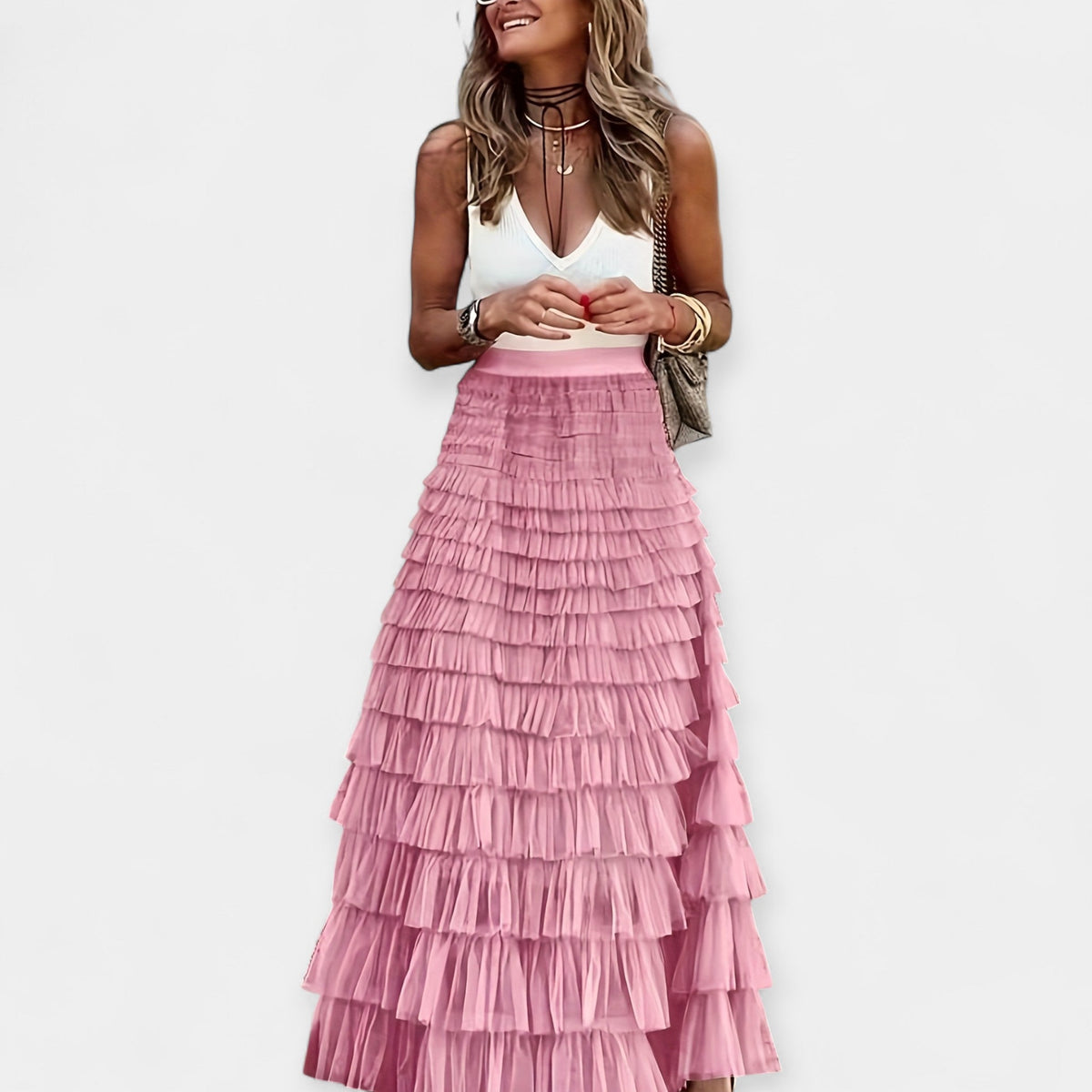 Boho skirt with mesh silk trim