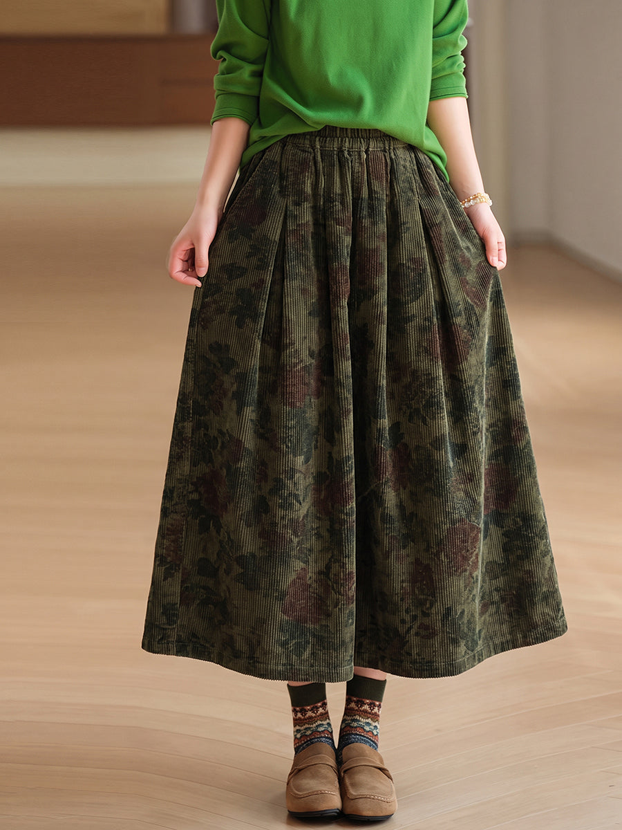 Vintage irodalmi mintás, 100% pamut, gumis derekú A-vonalú szoknya | Plus Size