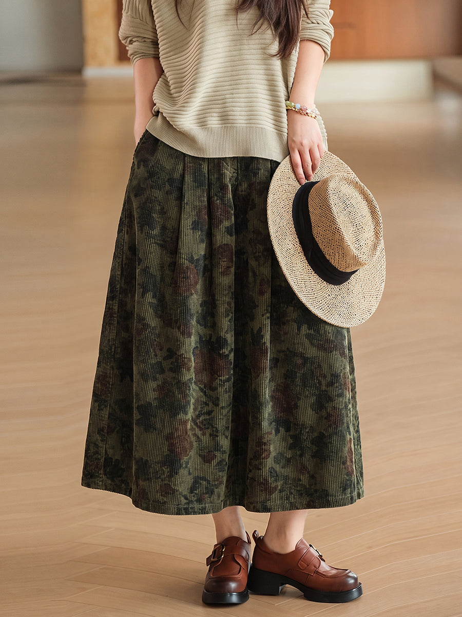 Vintage irodalmi mintás, 100% pamut, gumis derekú A-vonalú szoknya | Plus Size