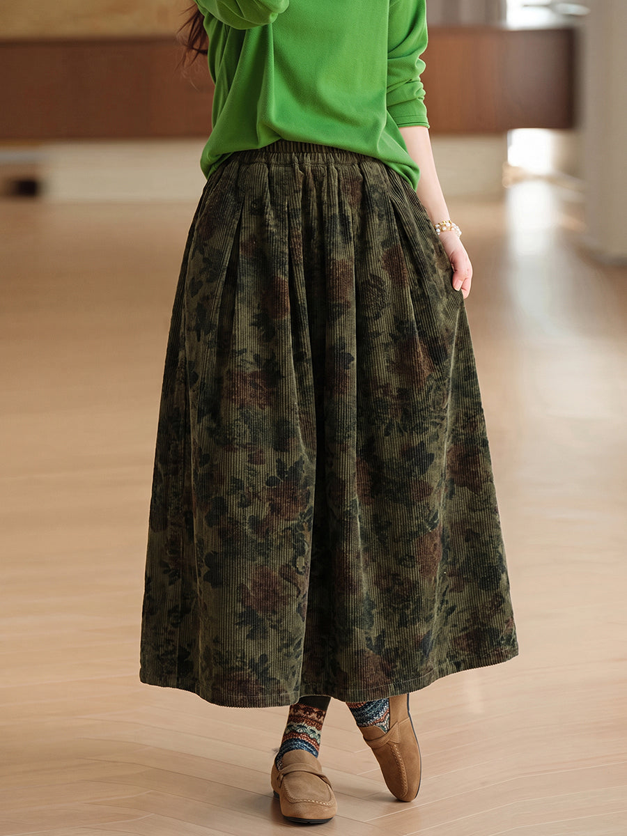 Vintage irodalmi mintás, 100% pamut, gumis derekú A-vonalú szoknya | Plus Size