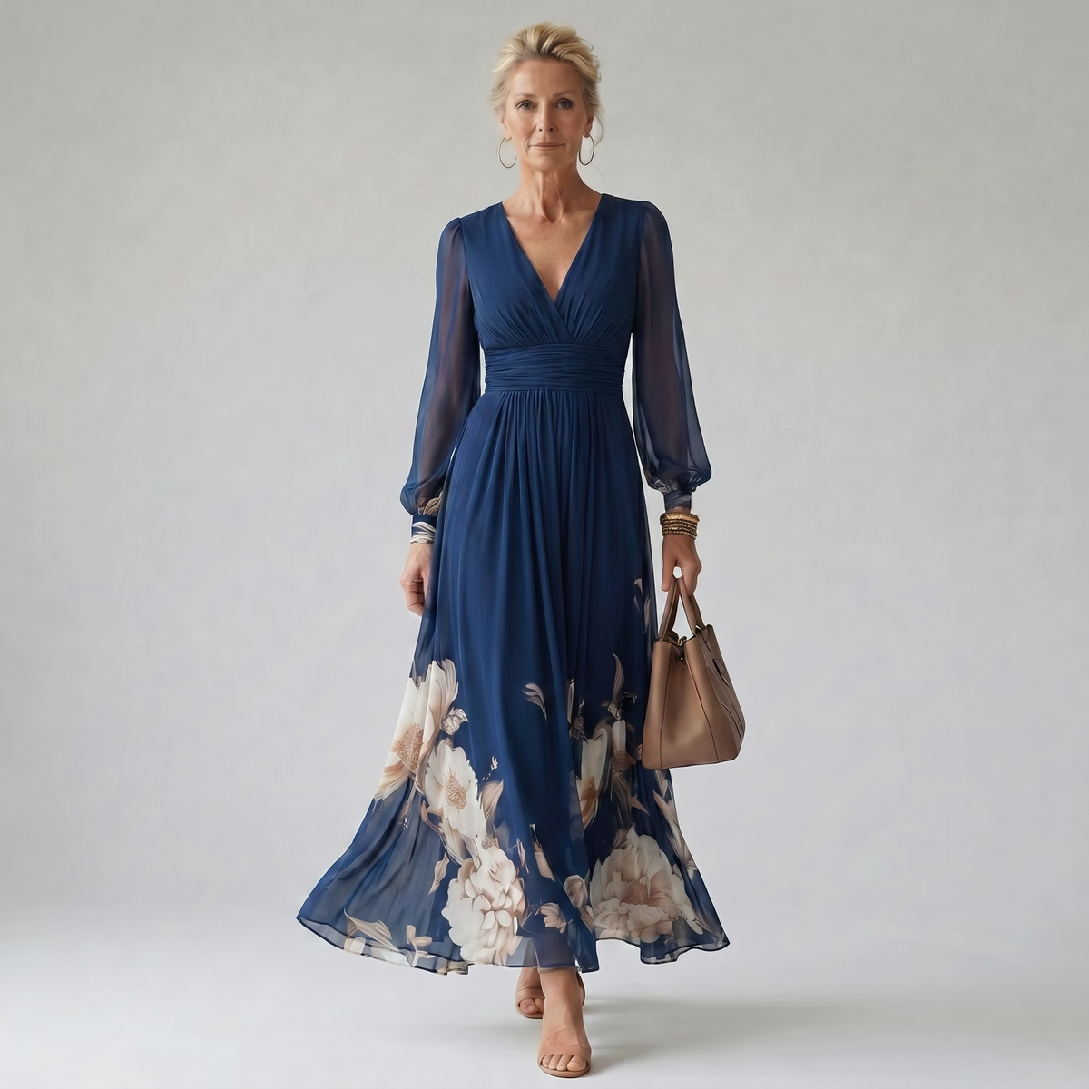 Lilly | Navy Floral Comfort Maxi Dress