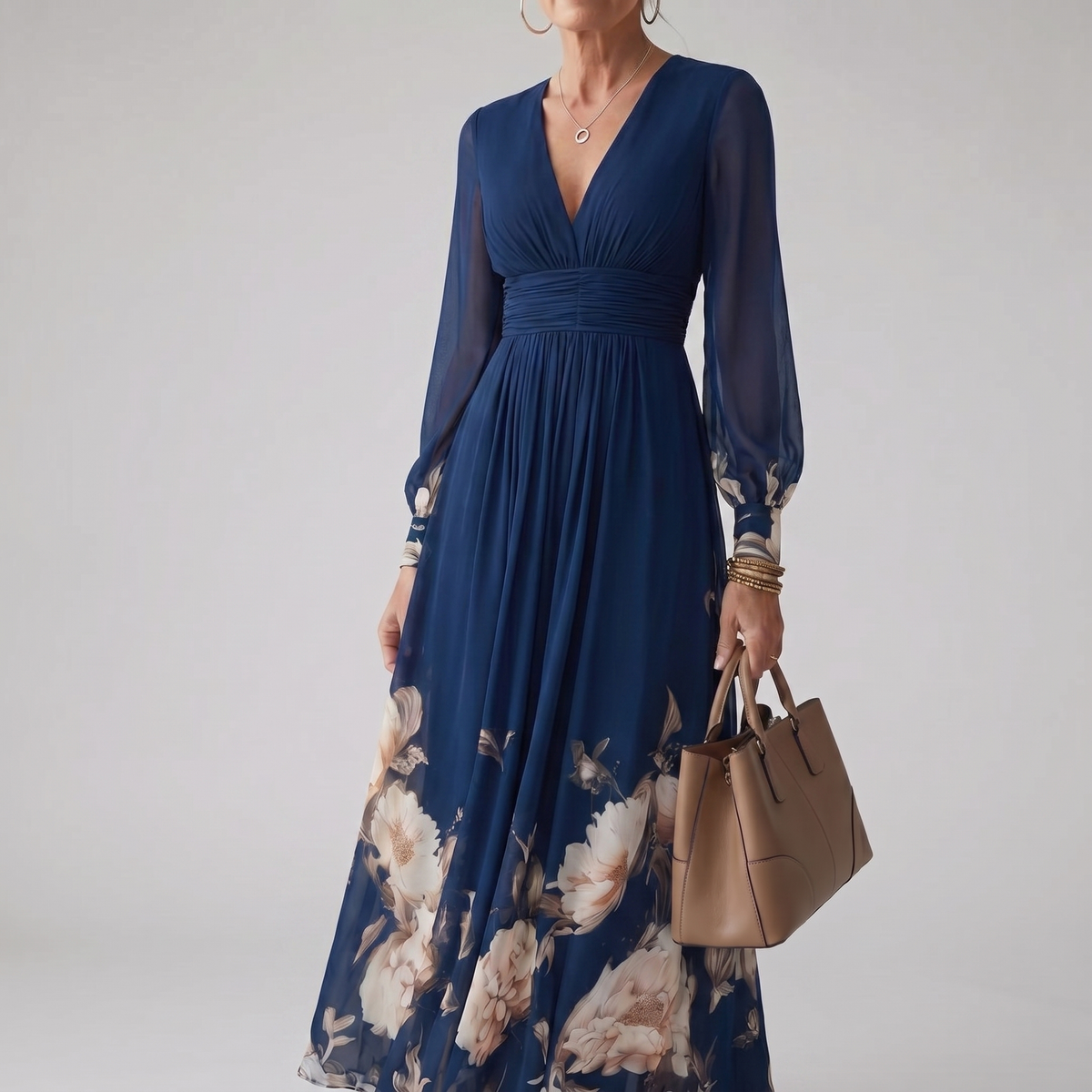 Lilly | Navy Floral Comfort Maxi Dress