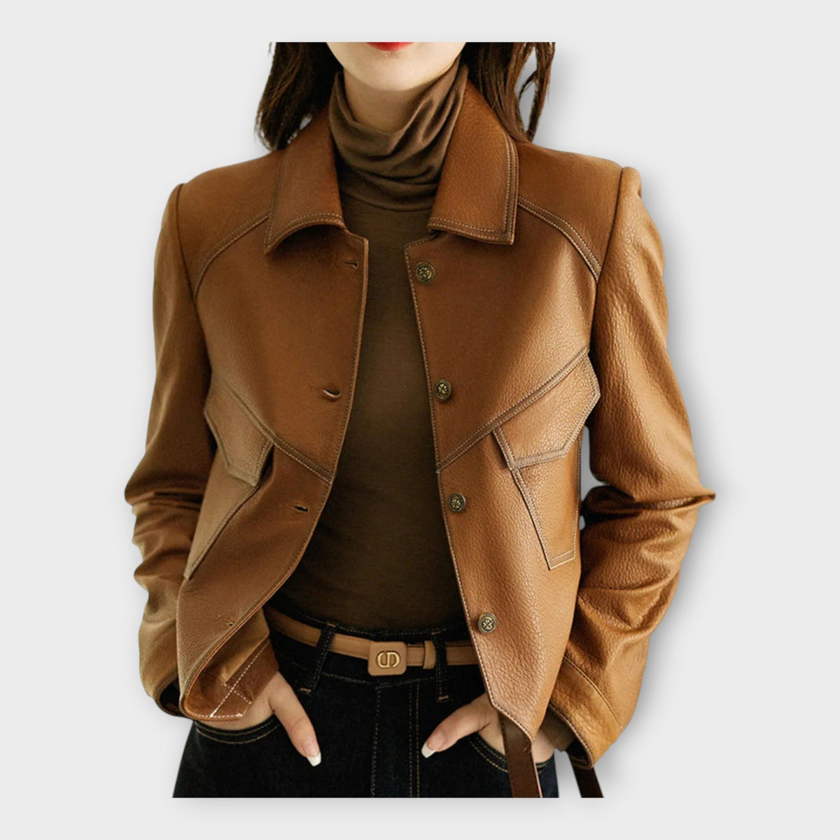 Elegant leather jacket with a modern design and refined aesthetics