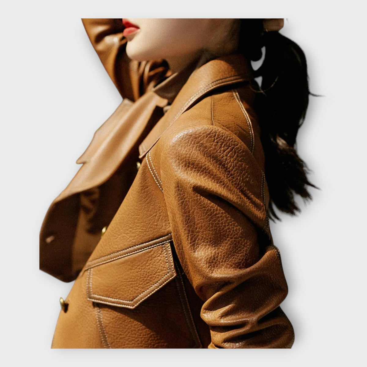 Elegant leather jacket with a modern design and refined aesthetics