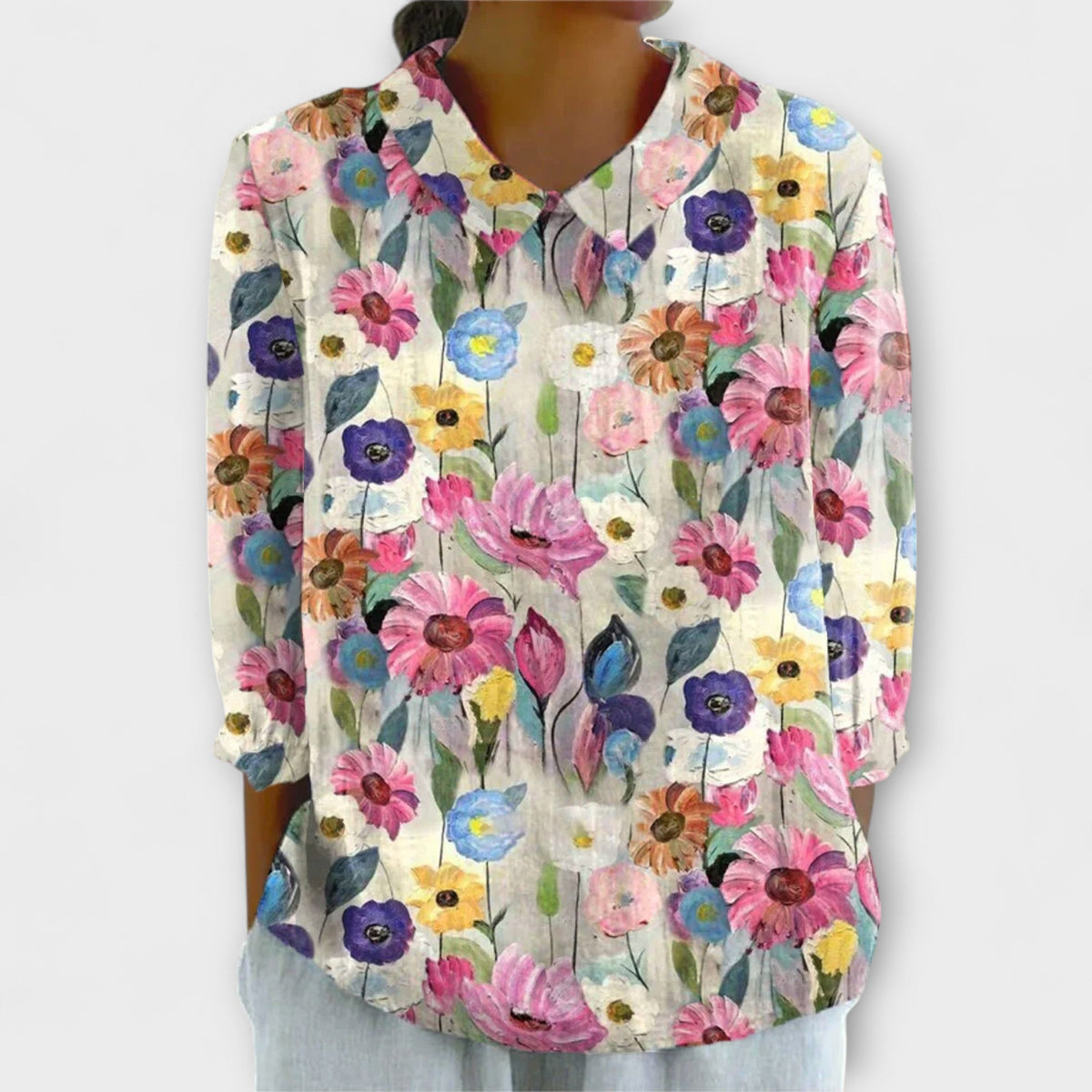 Kelli – Vintage floral cotton and linen blouse