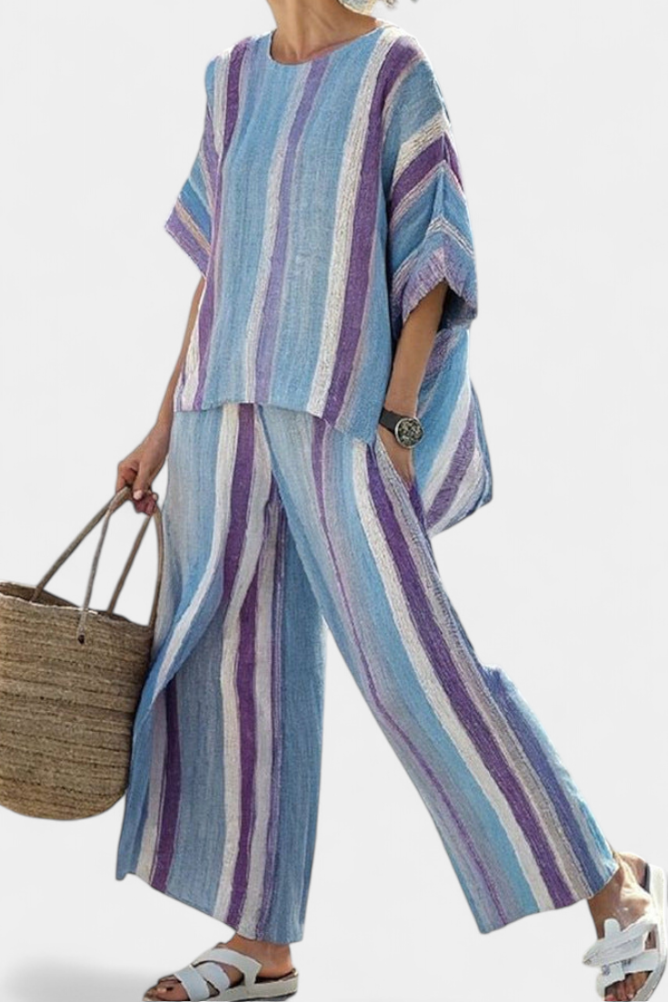 Elegant Daisy striped set in mauve and light blue shades for a sophisticated look