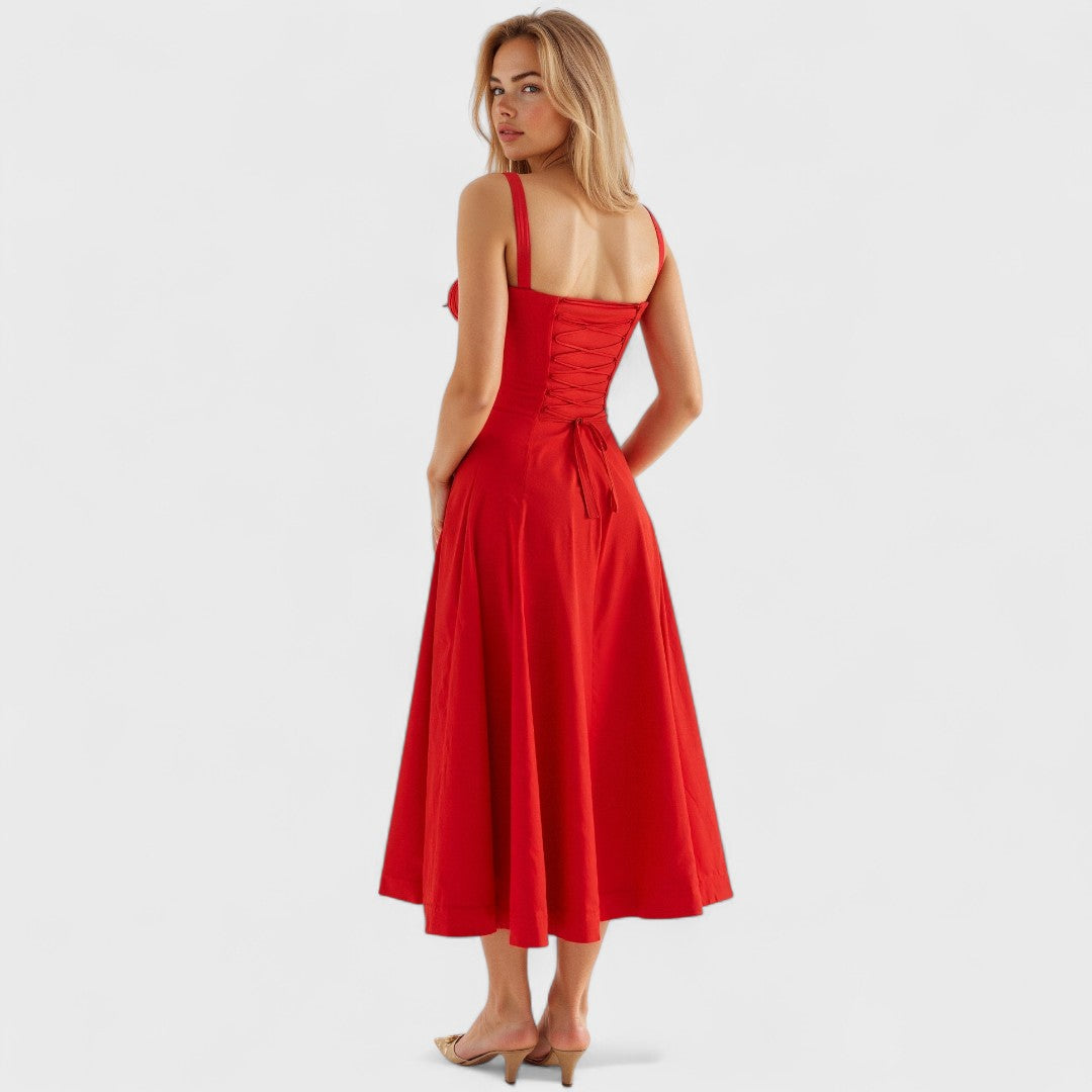Kiana – Lace-Up Midi Dress