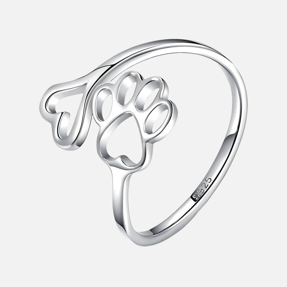 Handcrafted Paw & Heart Ring - Adjustable 925 Sterling Silver